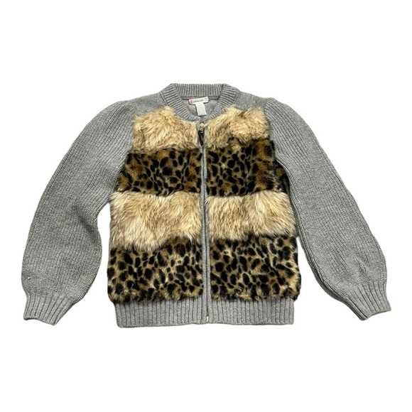Crewcuts Lambswool Cardigan Leopard Print Full Zip Size 6-7 - Picture 1 of 8